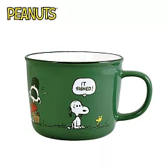 【日本正版授權】史努比 寬口馬克杯 350ml 寬口杯/咖啡杯 Snoopy 大西賢製販 ─ 綠色款