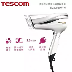 【TESCOM】 防靜電大風量吹風機 TID2200TW 白色