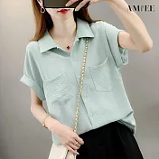 【AMIEE】氣質雪紡短袖襯衫(KDTY-3790) 4XL 綠色