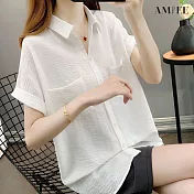 【AMIEE】氣質雪紡短袖襯衫(KDTY-3790) XL 白色