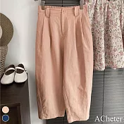 【ACheter】 寬鬆棉麻哈倫褲百搭顯瘦後鬆緊腰純色休閒九分褲# 116484 2XL 粉紅色