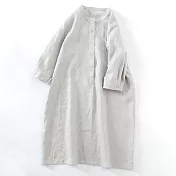 【ACheter】 棉麻連身裙純色圓領休閒襯衫式寬鬆顯瘦七分袖洋裝# 116510 M 白色