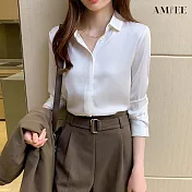 【AMIEE】輕熟高雅緞面襯衫(KDTY-8177) XL 白色
