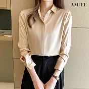【AMIEE】輕熟高雅緞面襯衫(KDTY-8177) S 香檳色