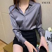 【AMIEE】輕熟高雅緞面襯衫(KDTY-8177) XL 灰色