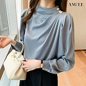 【AMIEE】甜美抗皺滑料OL襯衫(KDTY-1392) XL 藍色
