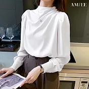 【AMIEE】甜美抗皺滑料OL襯衫(KDTY-1392) M 白色