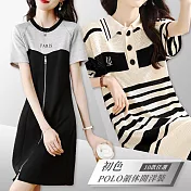 【初色】POLO領休閒洋裝-共10款/組-66842(M-2XL可選) M A.條紋