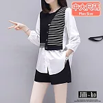 【Jilli~ko】時尚條紋不規則馬甲拼接襯衫 L-XL 1055  L 白色