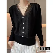 【Jilli~ko】花邊蕾絲拼接薄款時尚針織衫 J10091 FREE 黑色