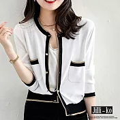 【Jilli~ko】小香風金邊設計通勤時尚針織開衫 J10137 FREE 白色