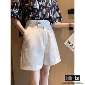 【Jilli~ko】高腰設計感休閒百搭闊腿短褲 M-XL J10154 L 白色