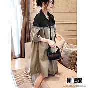 【Jilli~ko】韓版時尚氣質拼接泡泡袖襯衫裙 J10186 FREE 黑色
