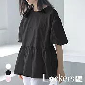 【Lockers 木櫃】春季日系圓領泡泡袖上衣 L112032006 L 黑色L