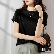 【Jilli~ko】時尚氣質純色冰絲金蔥針織衫 J10079 FREE 黑色