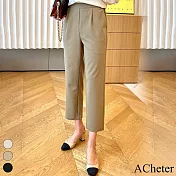 【ACheter】 時尚OL氣質通勤直筒褲簡約百搭舒適顯瘦後鬆緊腰煙管西長褲 # 116526 XL 杏色