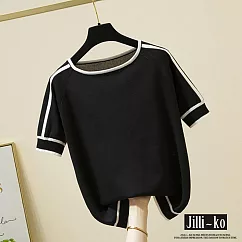 【Jilli~ko】時尚簡約撞色結構線條冰絲針織衫 J10255 FREE 黑色