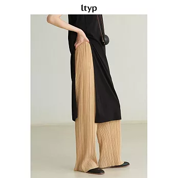ltyp旅途原品 韓國進口針織壓褶直筒及地褲 M L-XL  M 香檳黃