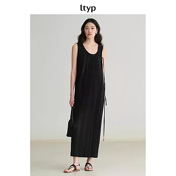 ltyp旅途原品 韓國進口針織壓褶不對稱無袖連衣裙 M L-XL  L-XL 靜謐黑