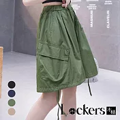 【Lockers 木櫃】春季五分闊腿抽繩工裝褲 L112032703 XL 軍綠色XL