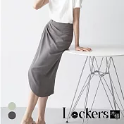 【Lockers 木櫃】春季皺褶開叉包臀鬱金香裙 L112032707 XL 灰色XL
