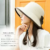 日本 QUEENHEAD 抗UV抗強風可拆防風繩蝴蝶結草帽 8026 米色
