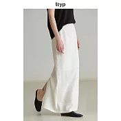 ltyp旅途原品 黑標系列 可水洗皺感乾絲直筒長半裙 M L XL L 象牙白