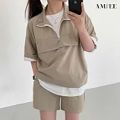 【AMIEE】率性時尚翻領運動套裝(男女款/KDA-078) 3XL 卡其