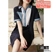 【Jilli~ko】襯衫領不規則撞色拼接顯瘦連衣裙 L-XL J10264 XL 圖片色
