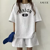 【AMIEE】球衣風休閒運動套裝(KDA-032) M 灰色