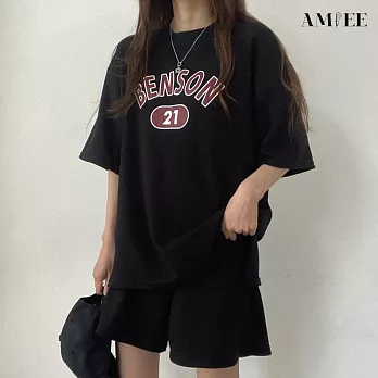 【AMIEE】球衣風休閒運動套裝(KDA-032) 3XL 黑色