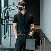 【AMIEE】型男修身坑條純色POLO衫(男裝/KDTY-2217) XL 黑色