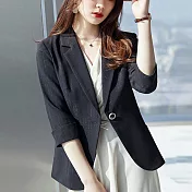 【MsMore】 休閒小西裝外套氣質韓版小個子短版薄款七分袖外套 # 116734 M 黑色