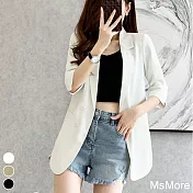 【MsMore】 小西裝外套大碼休閒七分袖薄款中長版時髦百搭外套 # 116735 M 白色