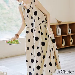 【ACheter】 圓領背心連身裙無袖波點長版亞麻感背心洋裝 # 116562 M 花紋