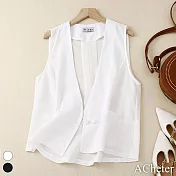 【ACheter】 寬鬆雪紡薄款背心外罩披肩式開衫V領短版罩衫上衣 # 116642 XL 白色