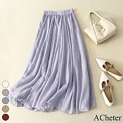 【ACheter】 純色細支棉麻荷葉邊雙層半身裙鬆緊腰A字裙大擺裙# 116646 M 紫色