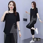 【Jilli~ko】兩件套不規則拼接顯瘦休閒套裝 J10005  FREE 黑色