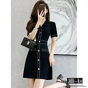 【Jilli~ko】小香風法式赫本風細節鈕扣針織裙 J10294 FREE 黑色