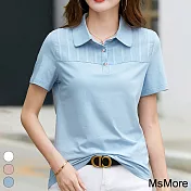 【MsMore】 polo領短袖t恤款潮寬鬆翻領棉修身短版上衣 # 116860 3XL 藍色