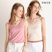 【AMIEE】簡約純色冰絲細肩帶針織背心(KDT-4462) F 粉色
