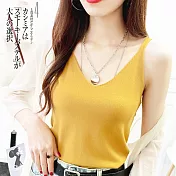 【AMIEE】簡約純色冰絲細肩帶針織背心(KDT-4462) F 黃色