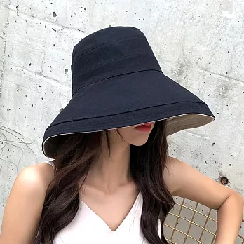 【KISSDIAMOND】大帽檐雙面可摺疊遮陽帽(KD-0867) F 雙面款-黑色