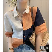 【Jilli~ko】撞色拼接大碼薄款絲棉感寬鬆襯衫 J10334  FREE 橘色