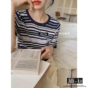 【Jilli~ko】韓系時尚配色氣質條紋針織衫 J10544  FREE 深藍色