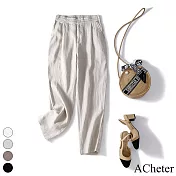 【ACheter】 寬鬆休閒小腳鬆緊腰哈倫氣質棉麻九分寬鬆休閒長褲 # 116888 XL 杏色