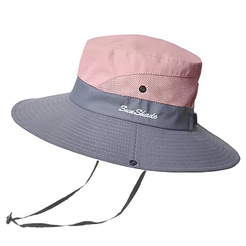 【EZlife】撞色戶外大帽沿馬尾孔遮陽帽 粉色