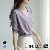 【Lockers 木櫃】春夏冰絲V領排扣針織衫上衣 L112042404 F 紫色F