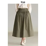 ltyp 旅途原品 赫本風優雅百搭褶皺半裙 M L XL L 橄欖綠