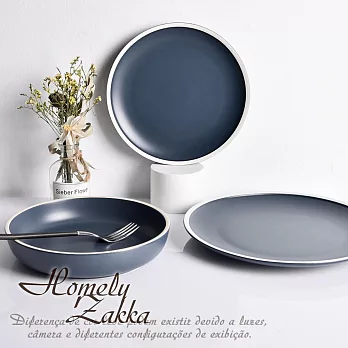 【Homely Zakka】莫蘭迪啞光磨砂陶瓷餐盤碗餐具_3件組 (莫蘭迪藍)